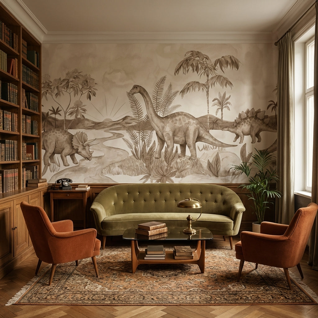 Dinosaur Landscape Wallpaper Prehistoric Vintage Wall Mural
