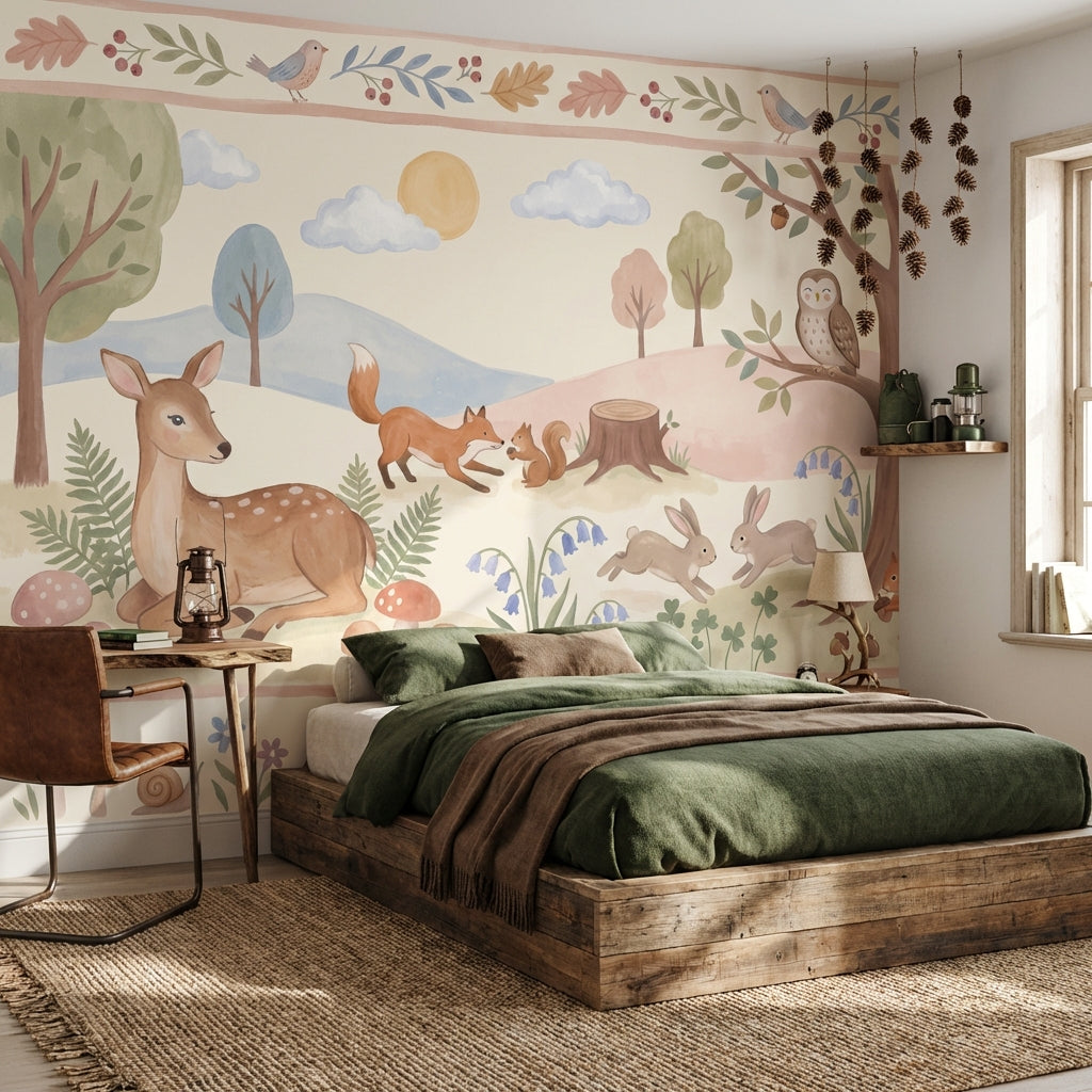 Whimsical Forest Wallpaper Animal Woodland Wall Mural