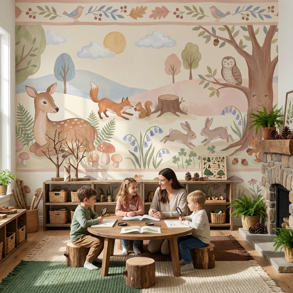 Whimsical Forest Wallpaper Animal Woodland Wall Mural