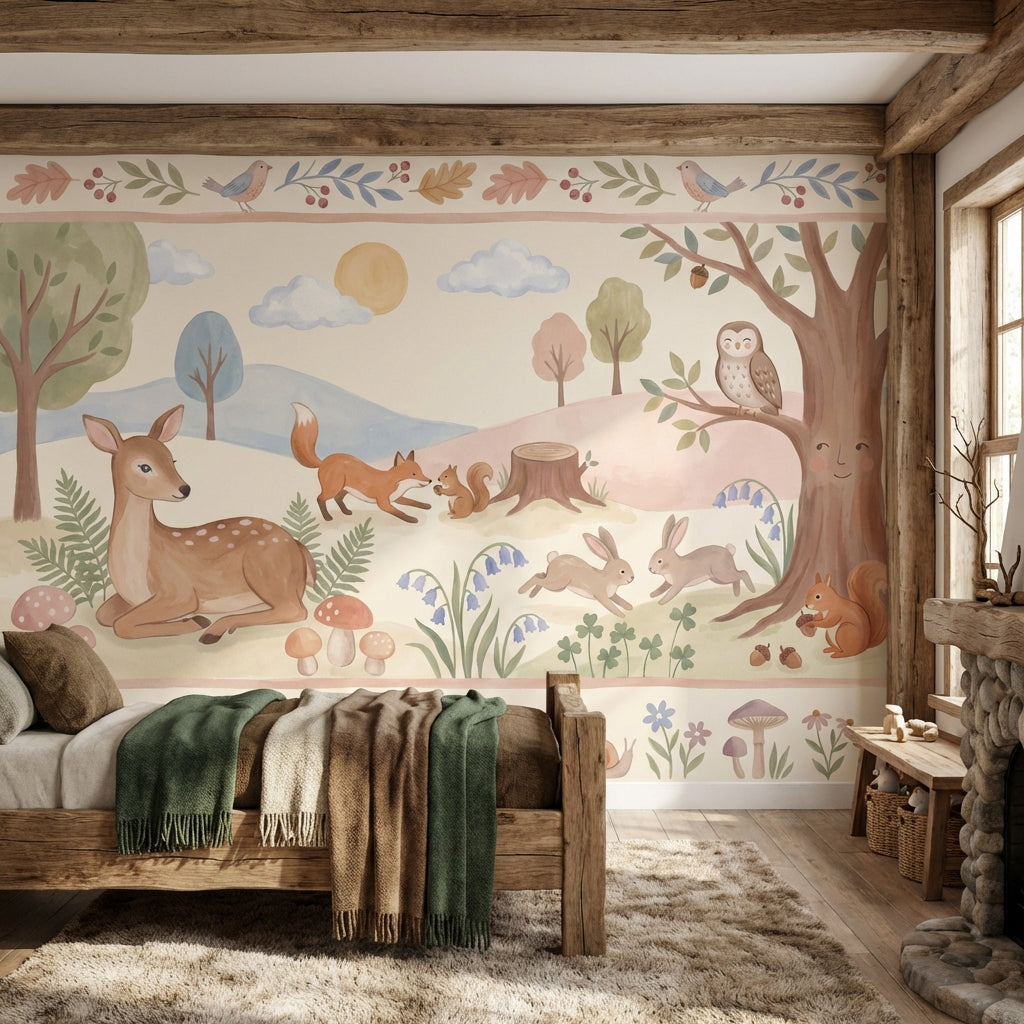 Whimsical Forest Wallpaper Animal Woodland Wall Mural