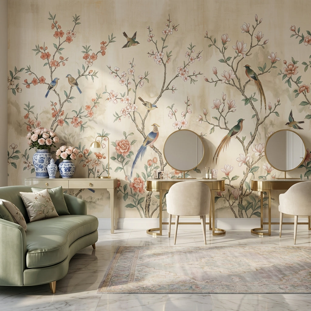 Chinoiserie Wallpaper Birds Floral Removable Wall Decor