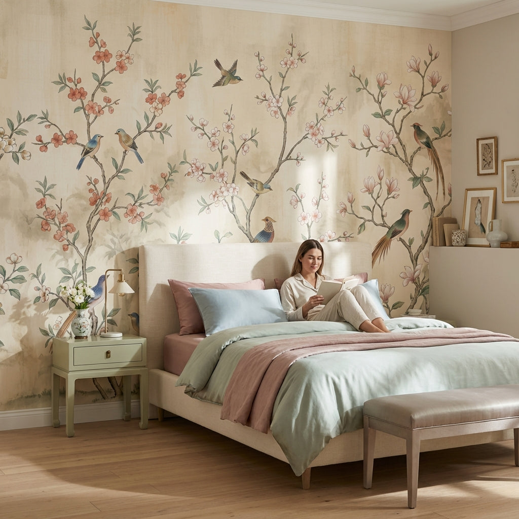 Chinoiserie Wallpaper Birds Floral Removable Wall Decor