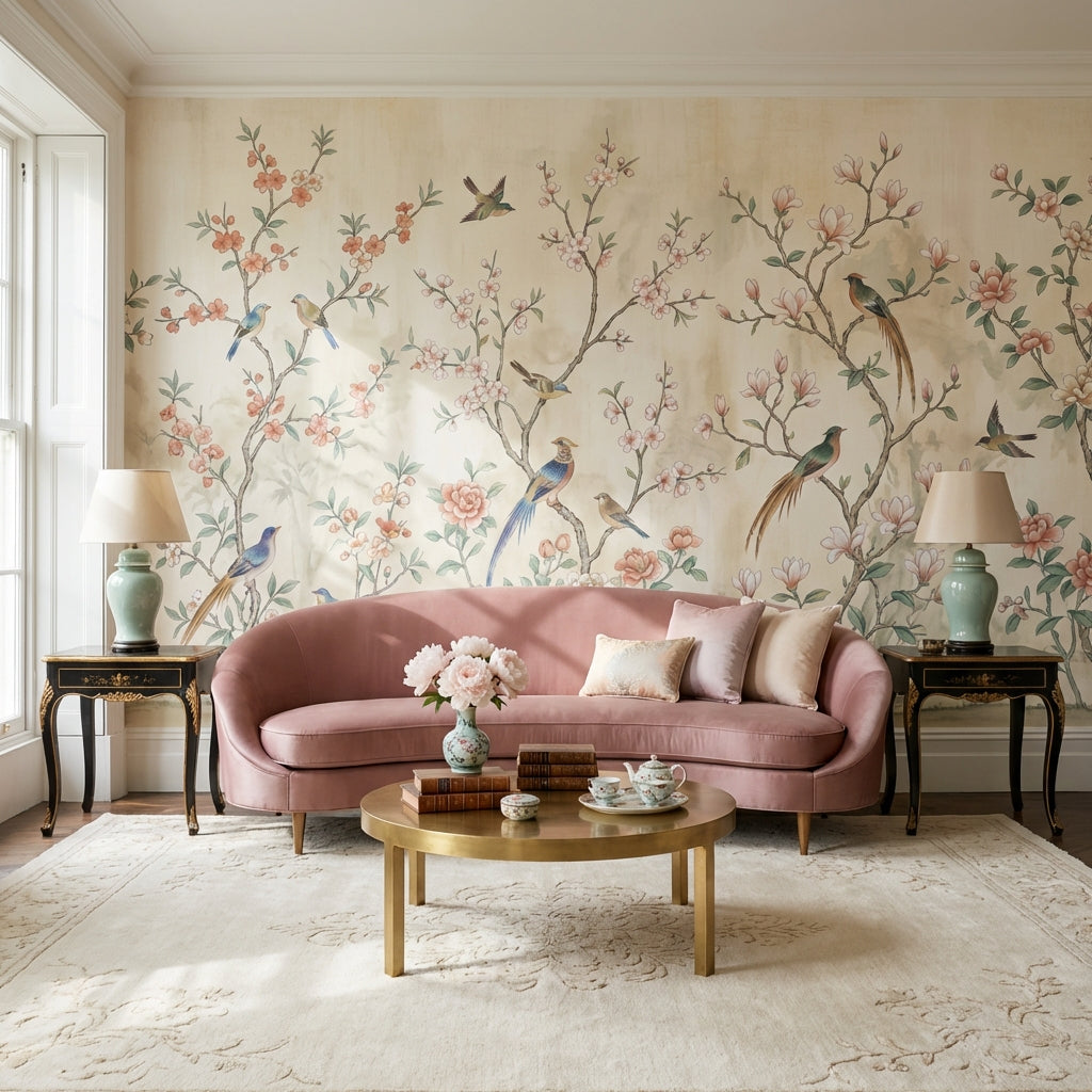 Chinoiserie Wallpaper Birds Floral Removable Wall Decor