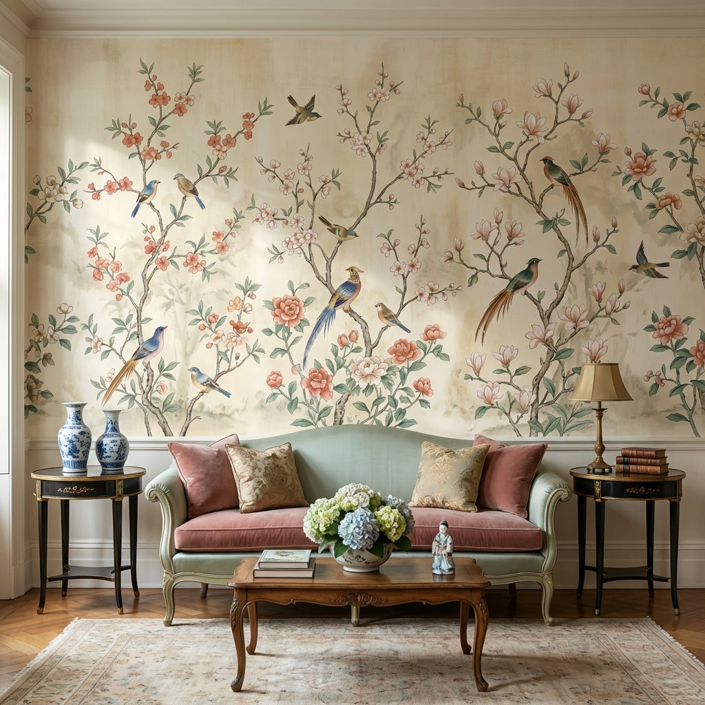 Chinoiserie Wallpaper Birds Floral Removable Wall Decor