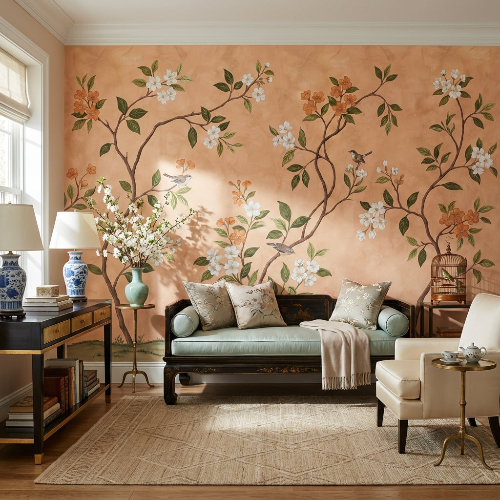 Floral Wallpaper Vintage Birds Wall Mural