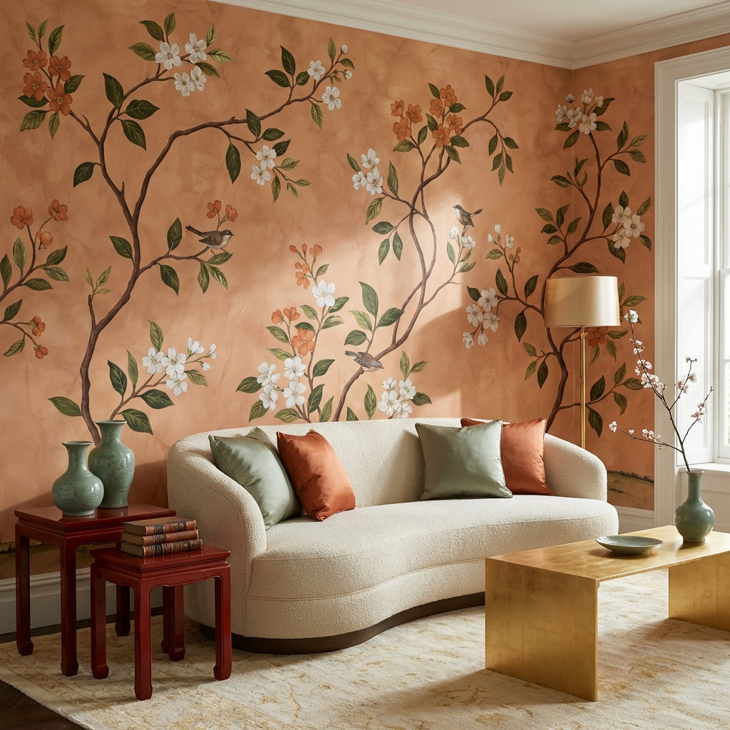 Floral Wallpaper Vintage Birds Wall Mural