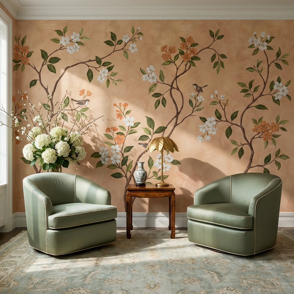 Floral Wallpaper Vintage Birds Wall Mural