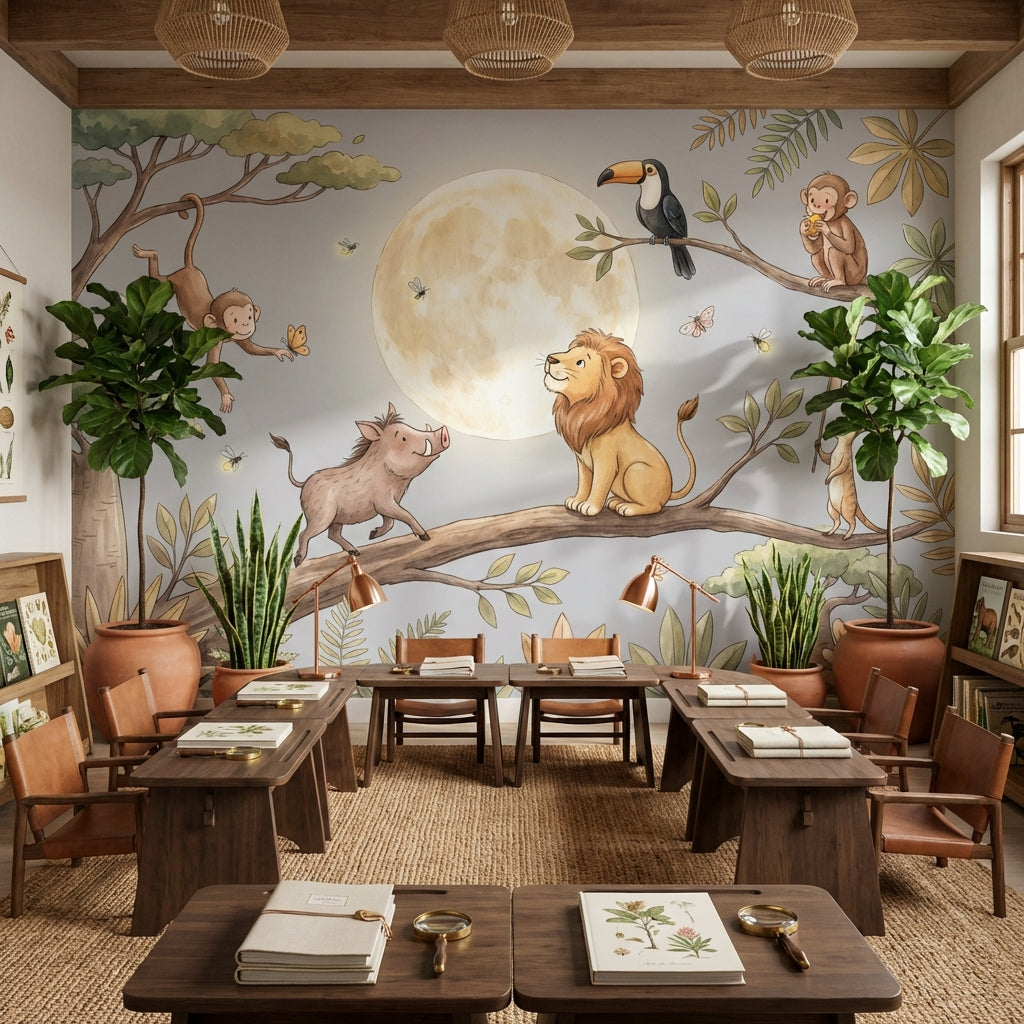 Whimsical Animals Wallpaper Jungle Moon Removable Wall Decor