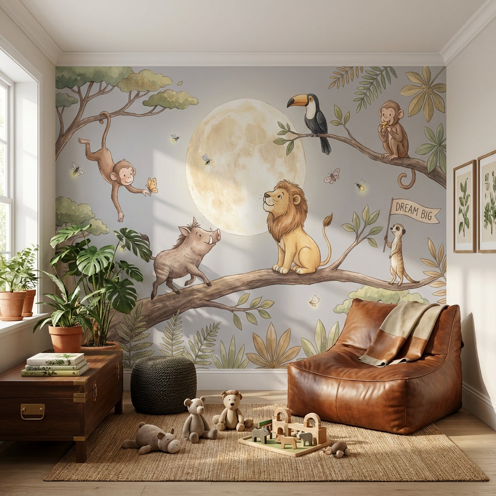 Whimsical Animals Wallpaper Jungle Moon Removable Wall Decor