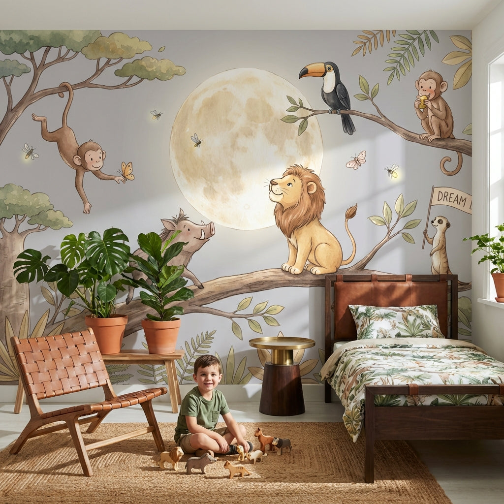 Whimsical Animals Wallpaper Jungle Moon Removable Wall Decor