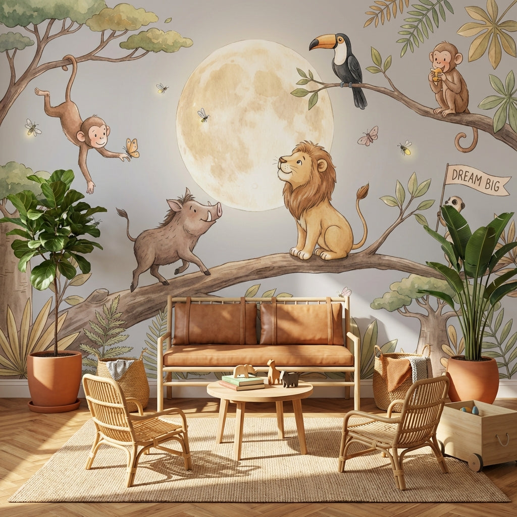 Whimsical Animals Wallpaper Jungle Moon Removable Wall Decor
