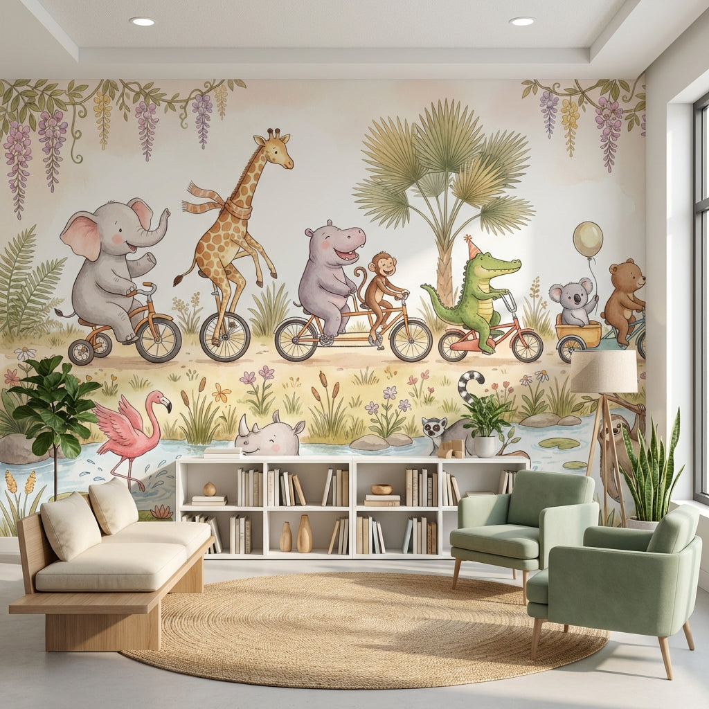 Playful Animals Wallpaper Whimsical Nature Wall Mural