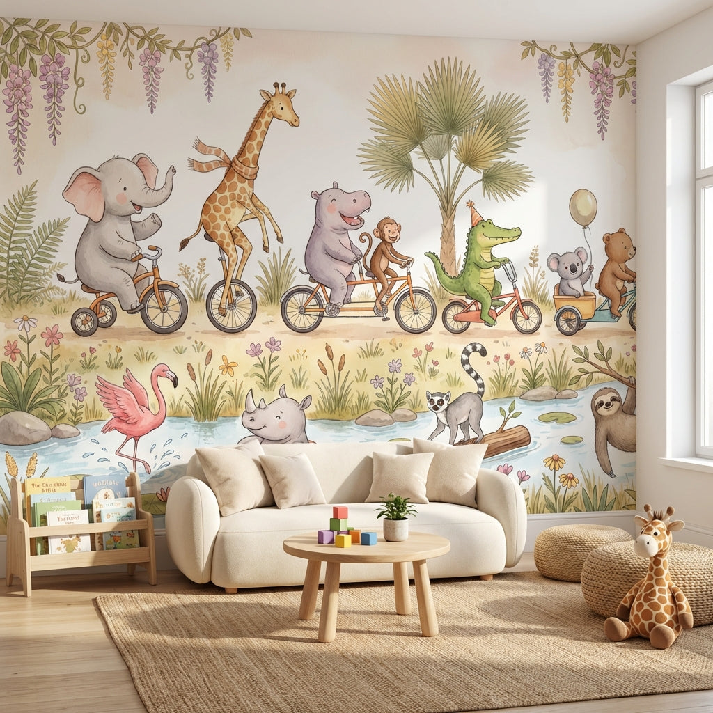 Playful Animals Wallpaper Whimsical Nature Wall Mural