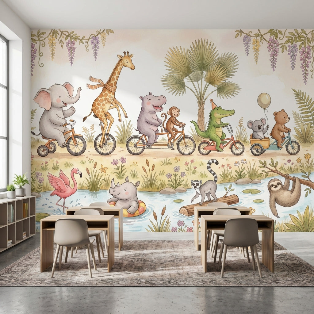 Playful Animals Wallpaper Whimsical Nature Wall Mural