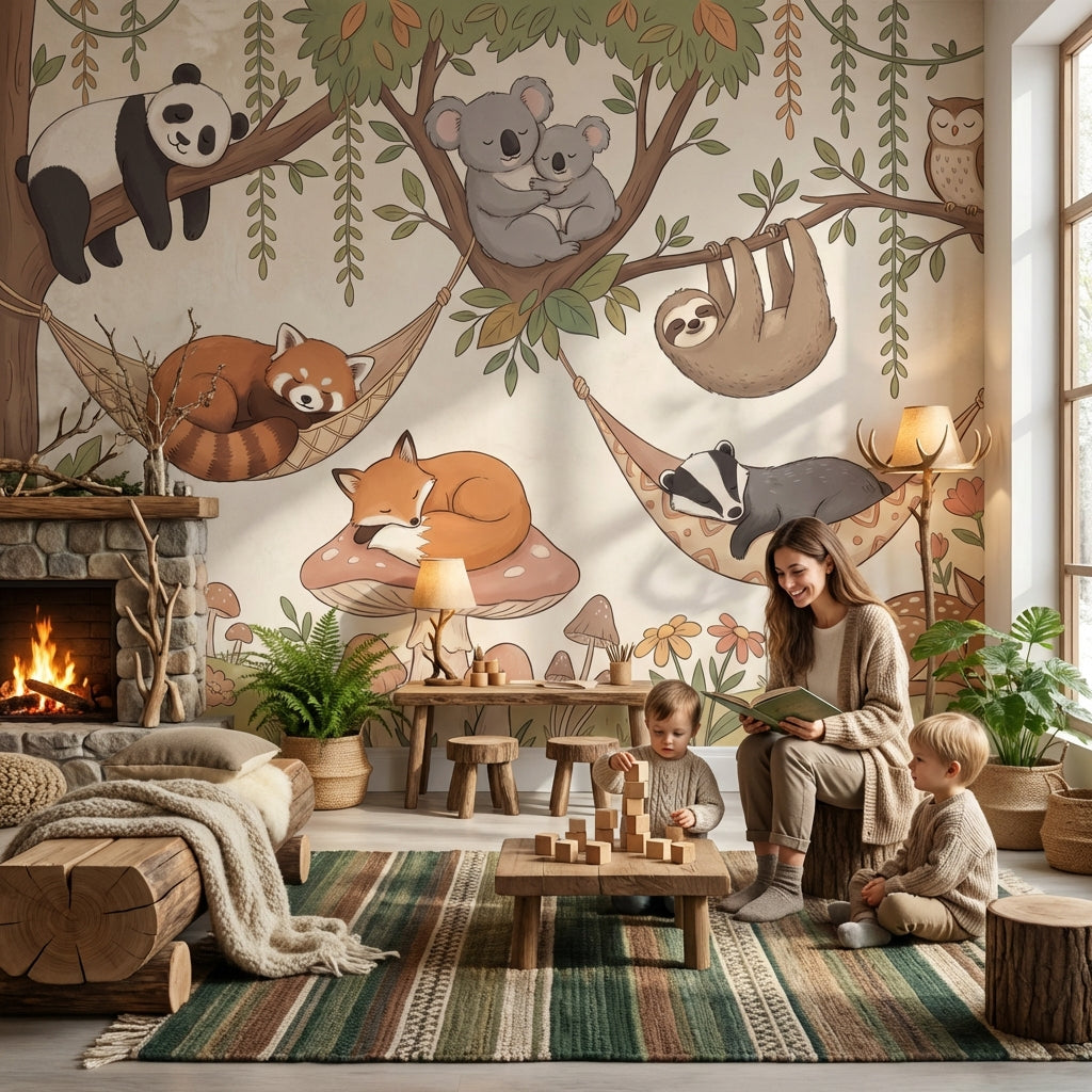 Whimsical Forest Wallpaper Animal Woodland Wall Mural