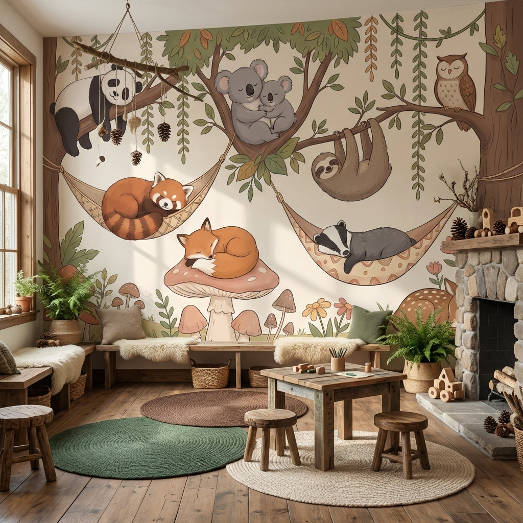Whimsical Forest Wallpaper Animal Woodland Wall Mural