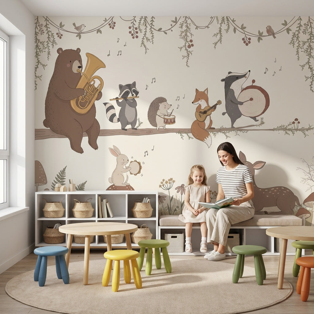 Whimsical Animals Wallpaper Forest Light Wall Decor