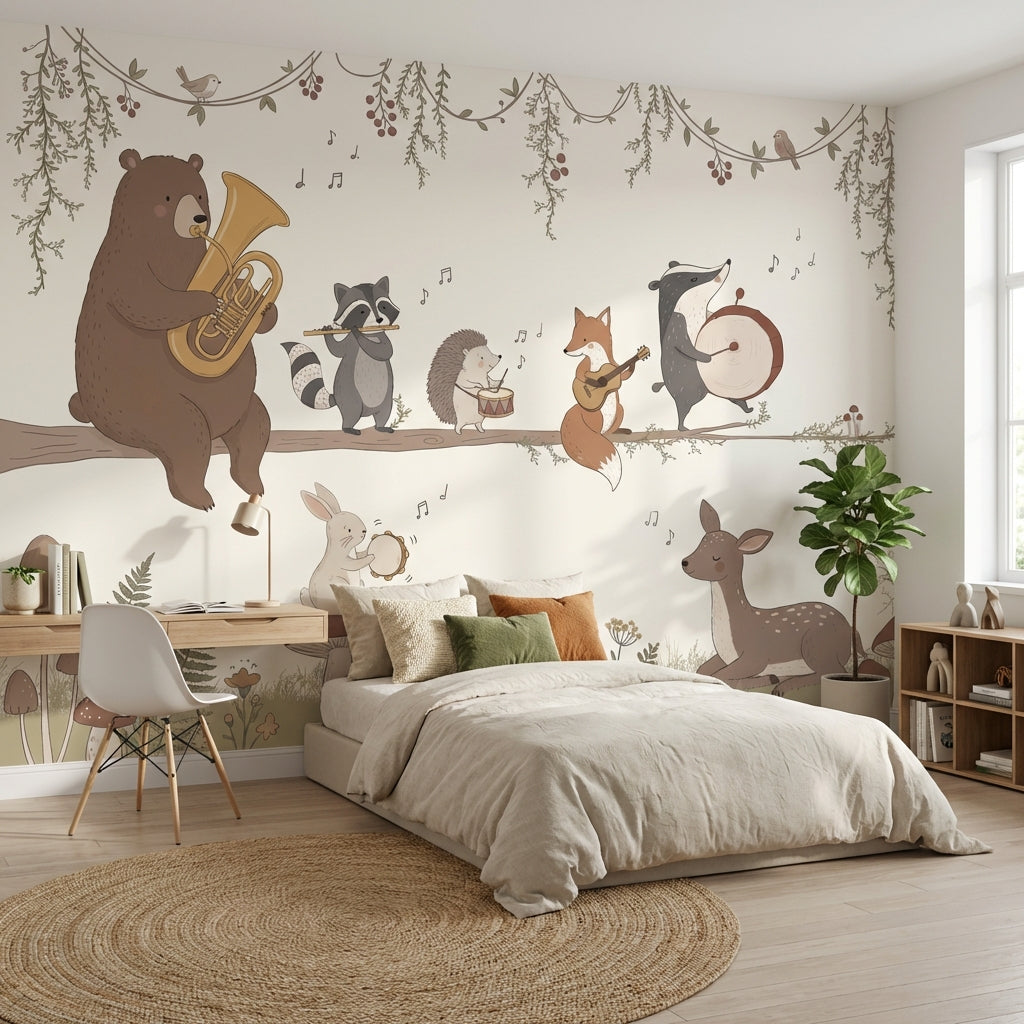 Whimsical Animals Wallpaper Forest Light Wall Decor