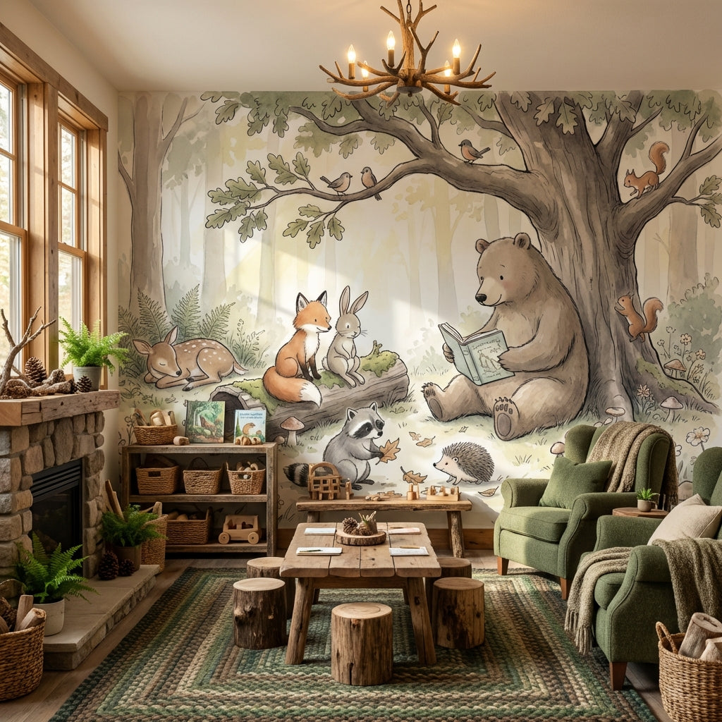 Whimsical Forest Wallpaper Cheerful Woodland Wall Mural