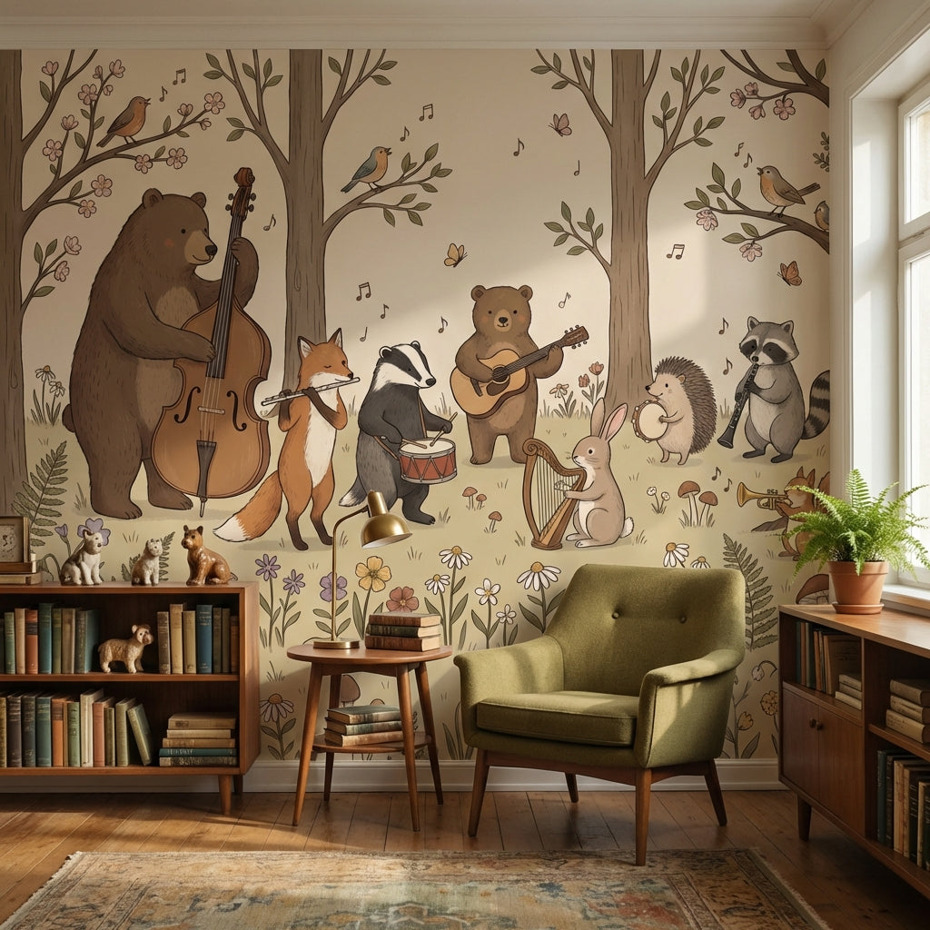 Whimsical Forest Wallpaper Animals Illustrative Wall Mural
