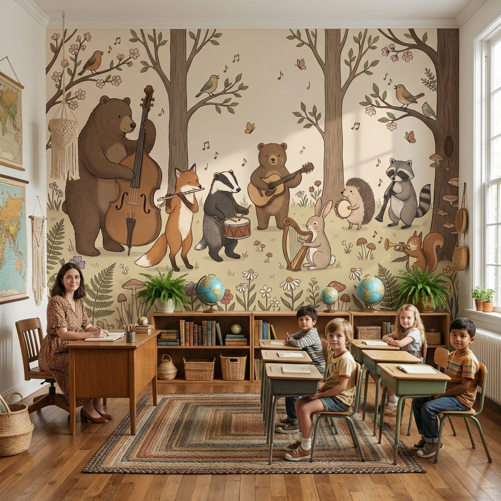Whimsical Forest Wallpaper Animals Illustrative Wall Mural