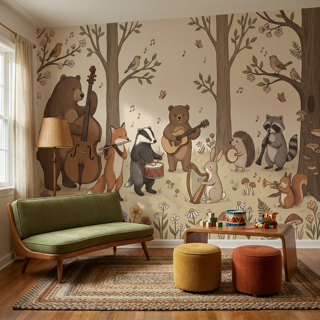 Whimsical Forest Wallpaper Animals Illustrative Wall Mural