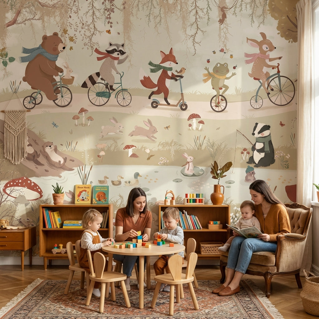 Whimsical Animals Wallpaper Nature Pastoral Wall Decor