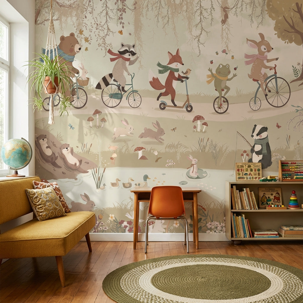 Whimsical Animals Wallpaper Nature Pastoral Wall Decor