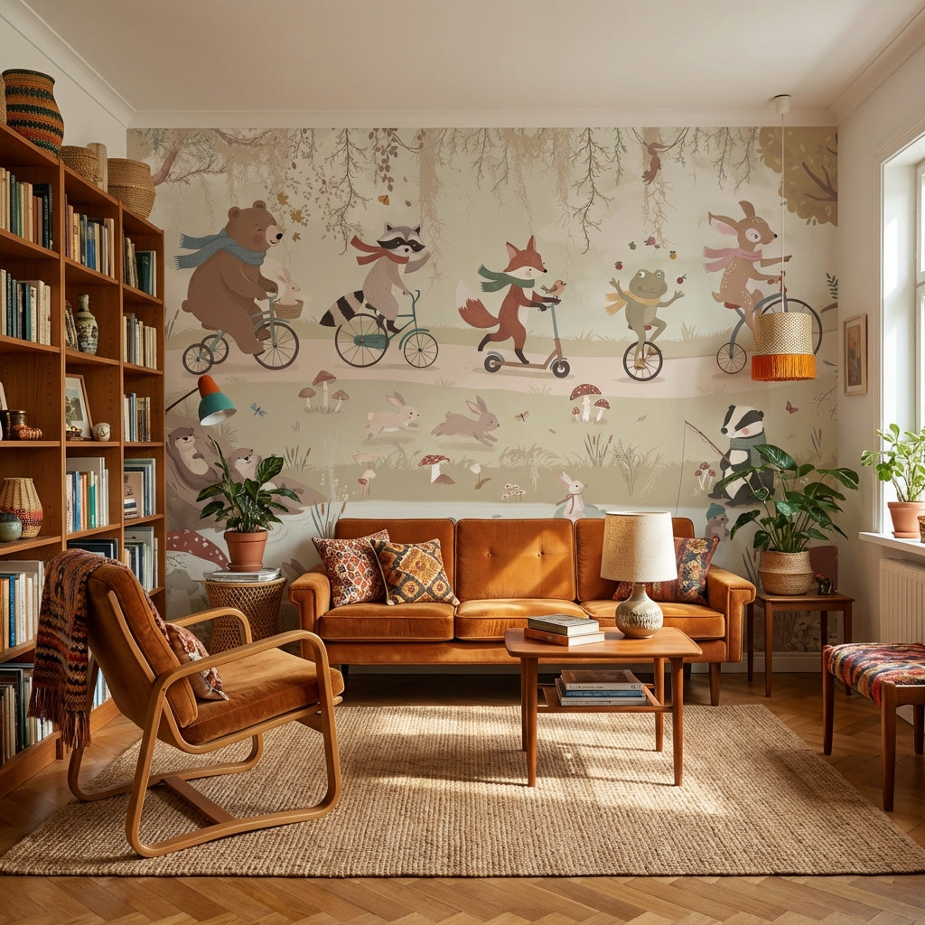 Whimsical Animals Wallpaper Nature Pastoral Wall Decor