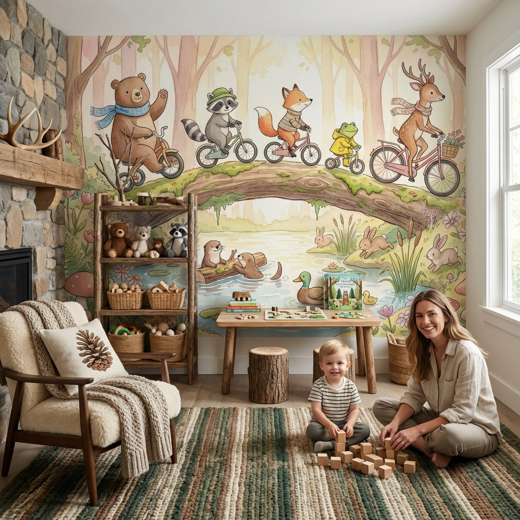 Whimsical Forest Wallpaper Animal Playful Wall Mural