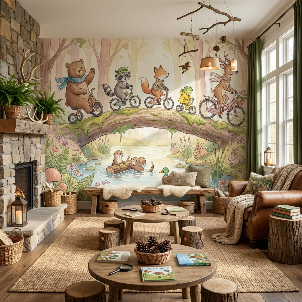 Whimsical Forest Wallpaper Animal Playful Wall Mural