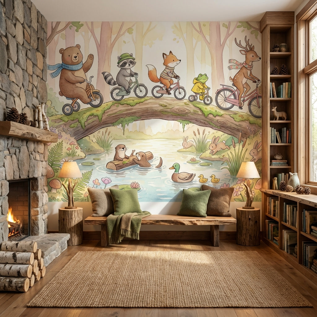 Whimsical Forest Wallpaper Animal Playful Wall Mural