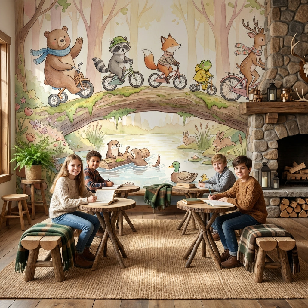 Whimsical Forest Wallpaper Animal Playful Wall Mural