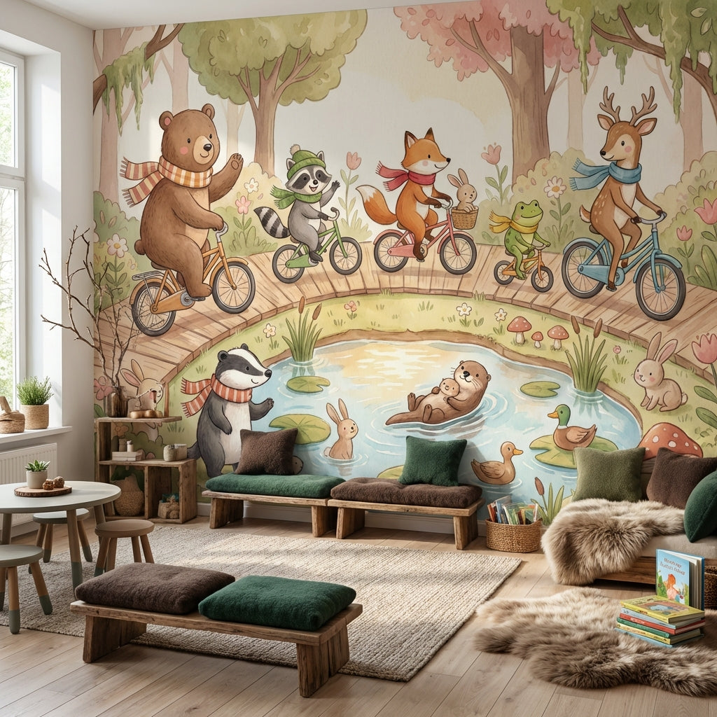 Whimsical Animals Wallpaper Playful Nature Wall Mural