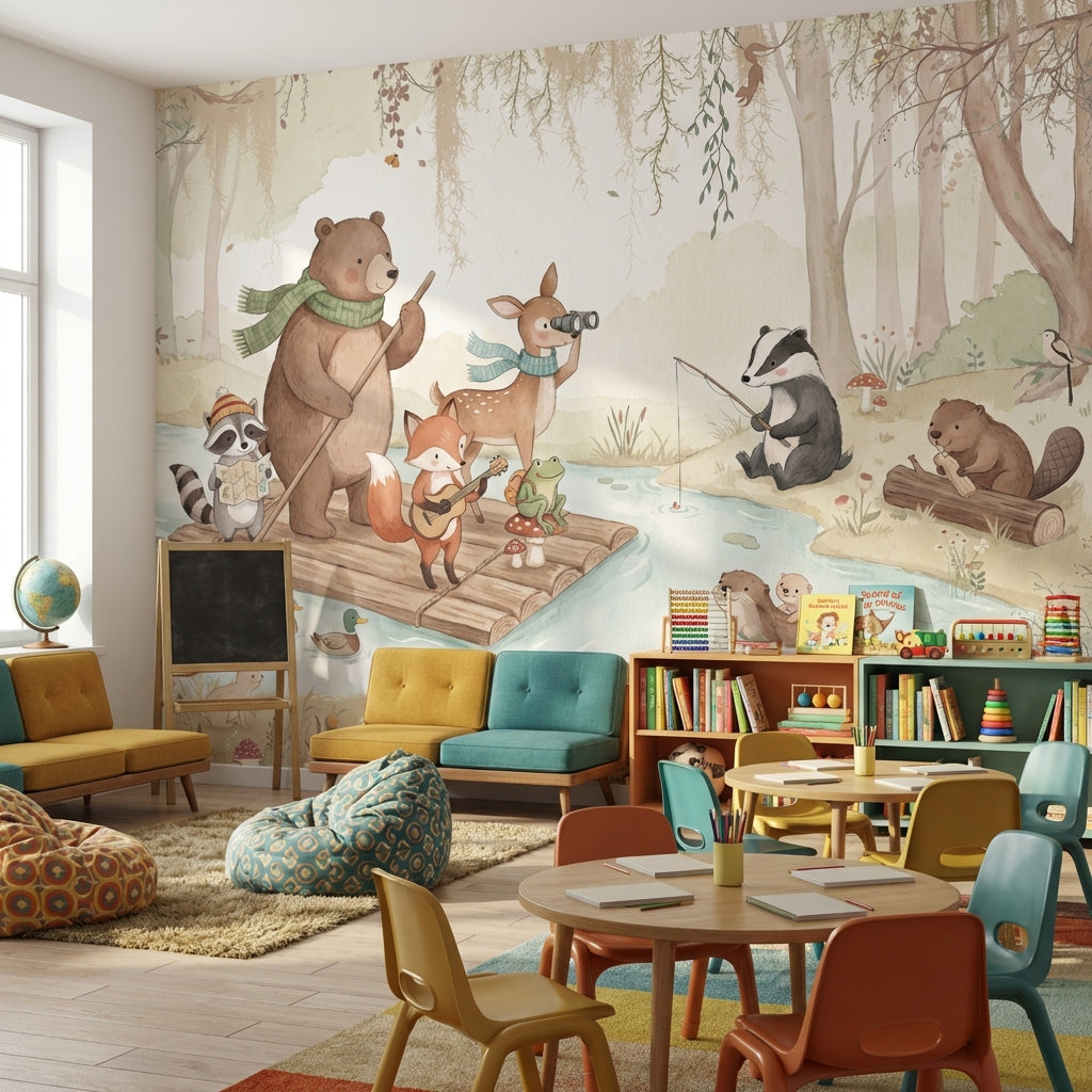 Whimsical Forest Wallpaper Animals River Wall Mural