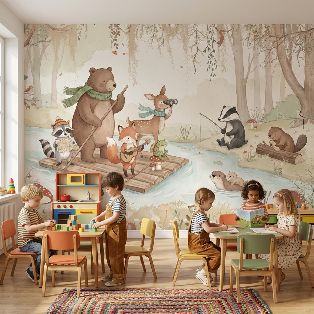 Whimsical Forest Wallpaper Animals River Wall Mural