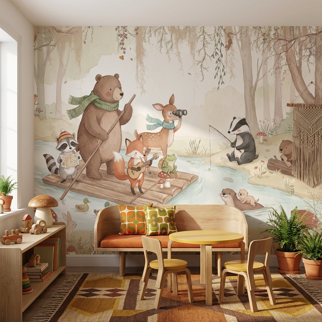Whimsical Forest Wallpaper Animals River Wall Mural