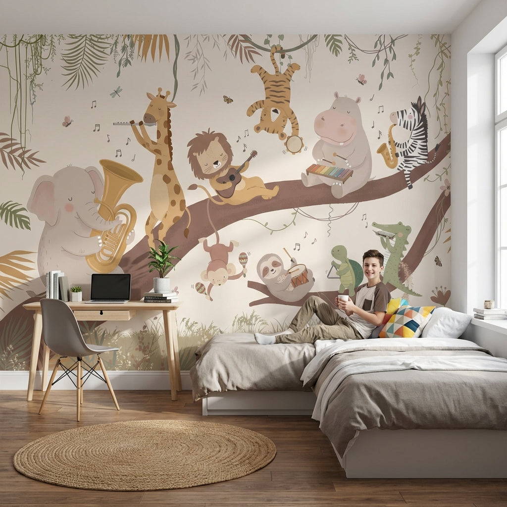 Animals Wallpaper Music Tree Wall Mural
