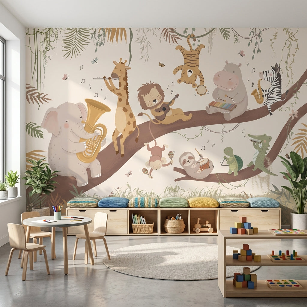 Animals Wallpaper Music Tree Wall Mural