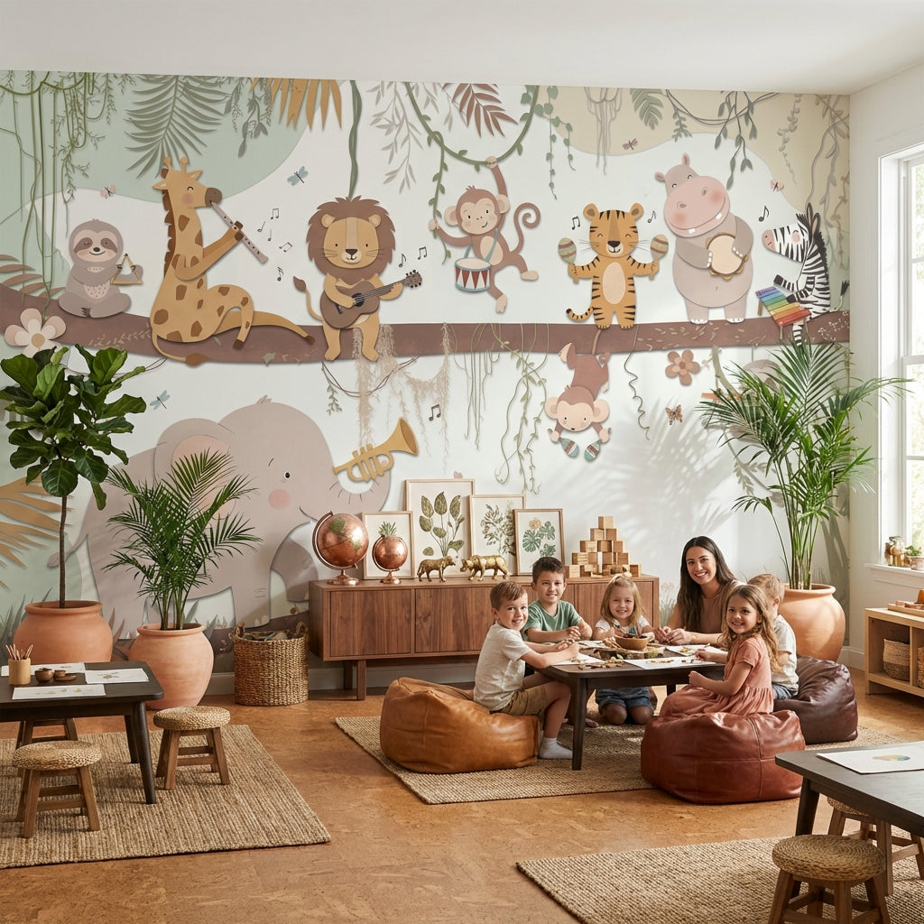 Animals Wallpaper Musical Jungle Wall Mural