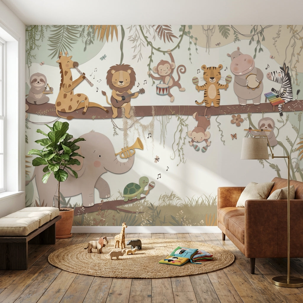 Animals Wallpaper Musical Jungle Wall Mural