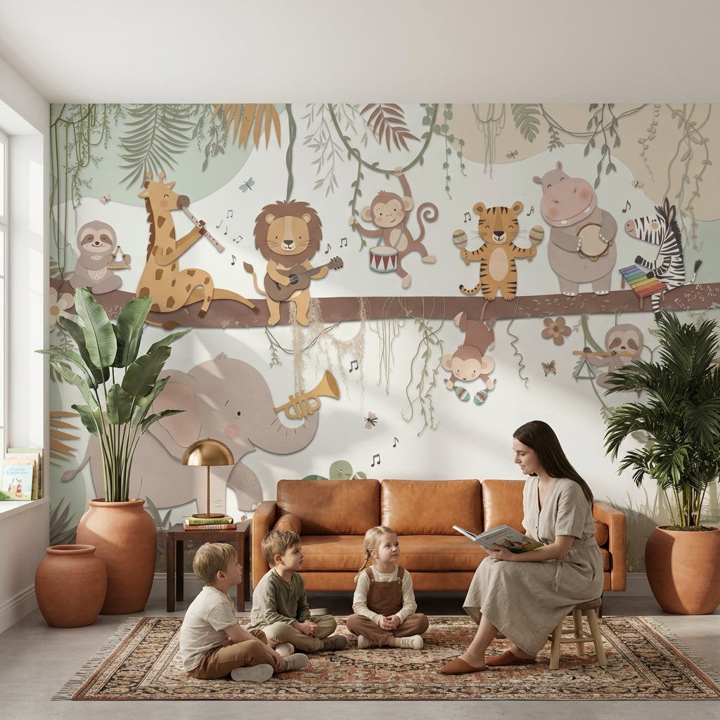 Animals Wallpaper Musical Jungle Wall Mural