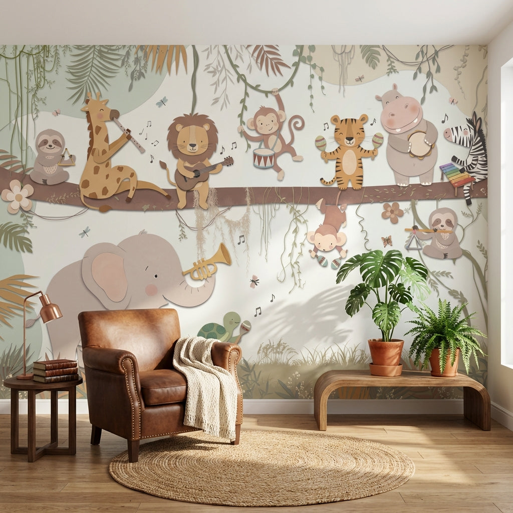 Animals Wallpaper Musical Jungle Wall Mural