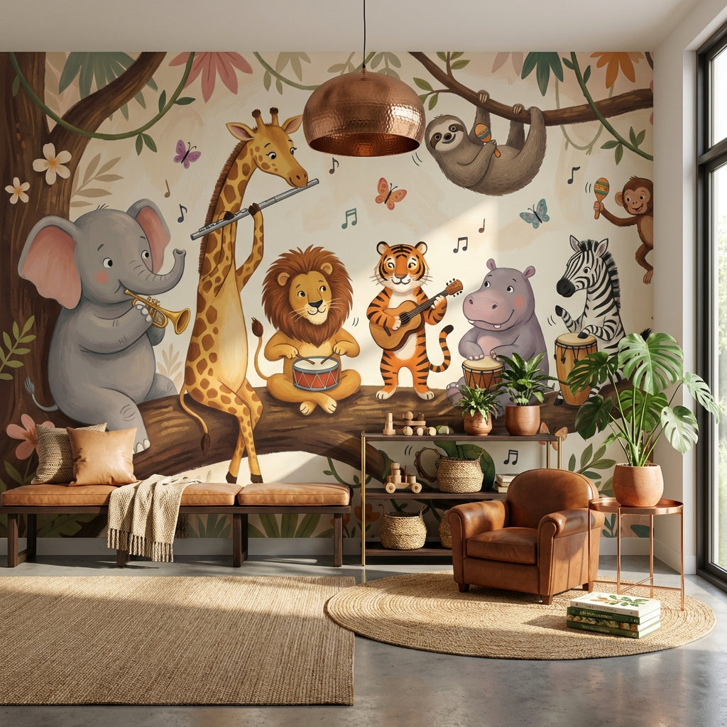 Colorful Animals Wallpaper Jungle Music Wall Decor