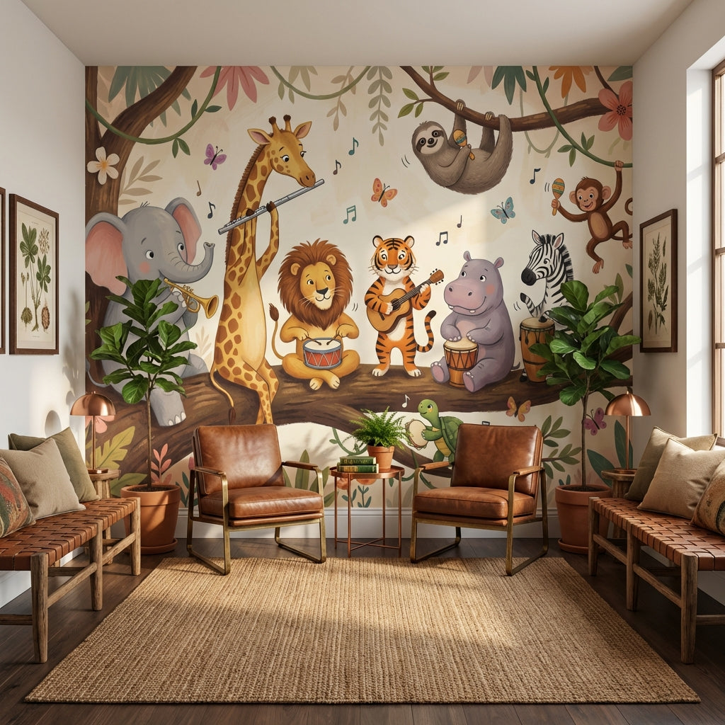Colorful Animals Wallpaper Jungle Music Wall Decor