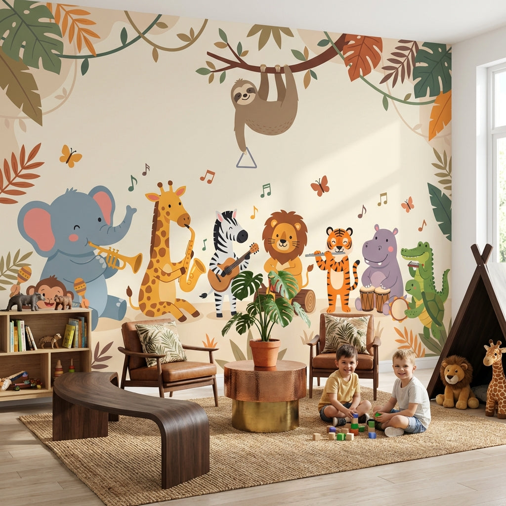Jungle Animals Wallpaper Music Cartoon Wall Mural