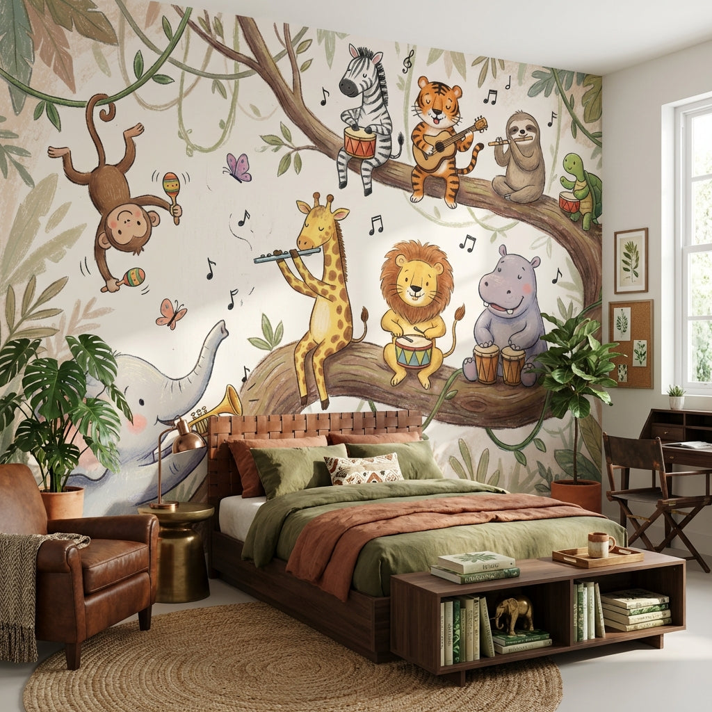 Animals Jungle Wallpaper Music Tree Wall Mural