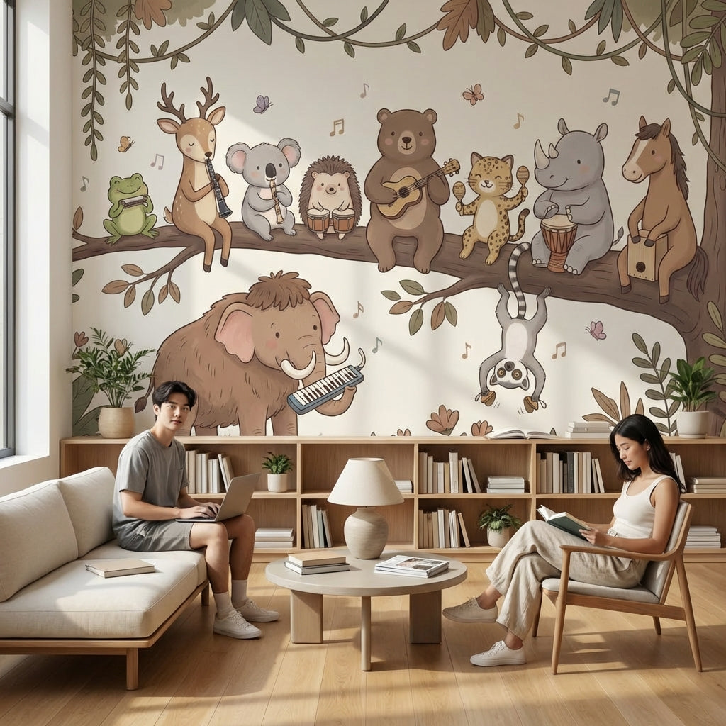 Animal Wallpaper Music Whimsical Wall Decor