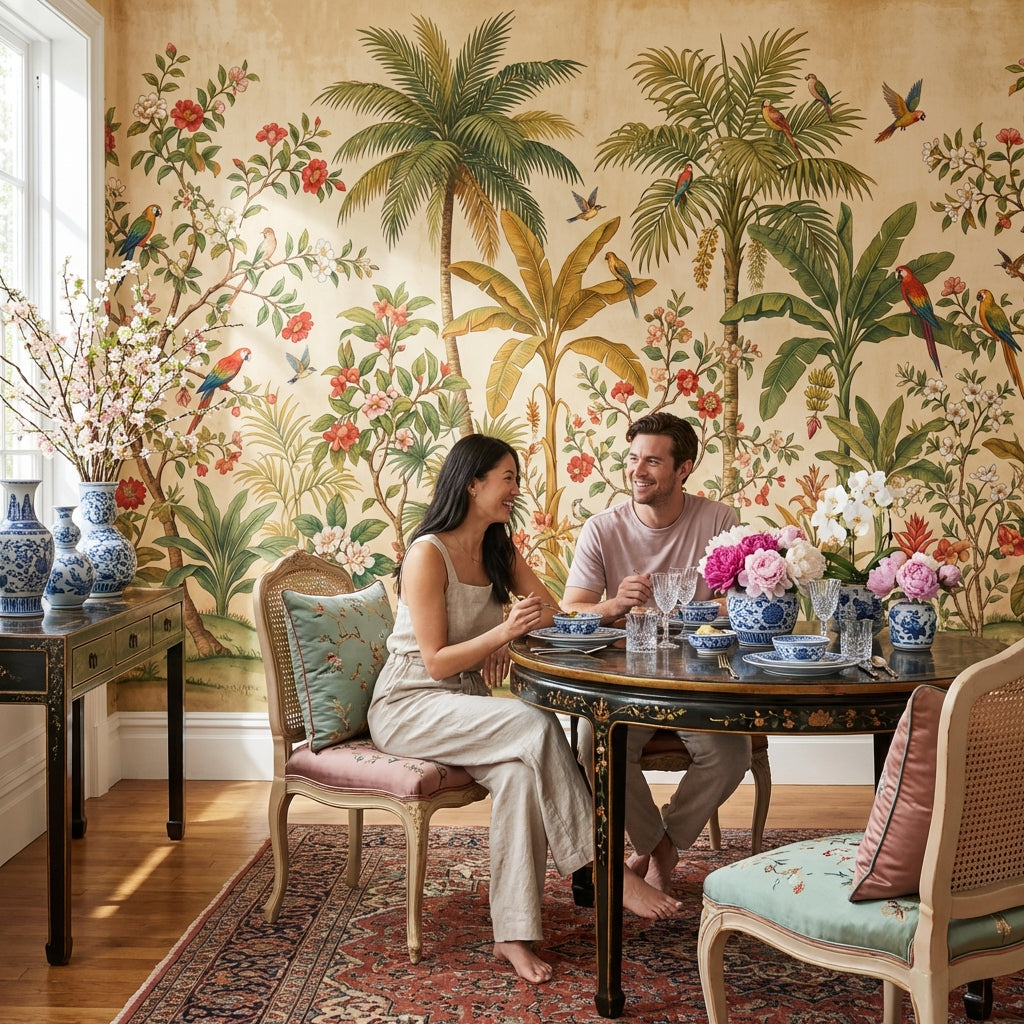 Tropical Birds Wallpaper Palm Trees Vintage Wall Mural