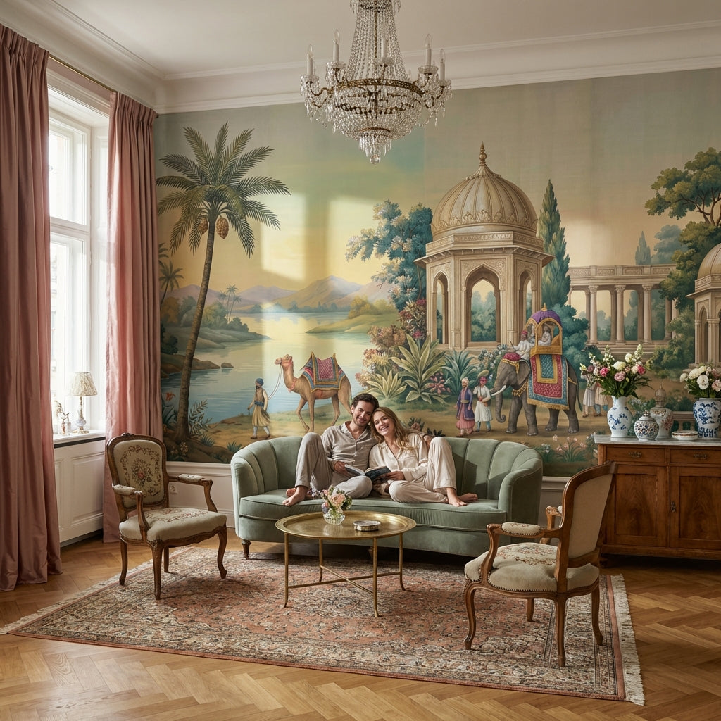 Chinoiserie Landscape Wallpaper Serene Architecture Wall Mural